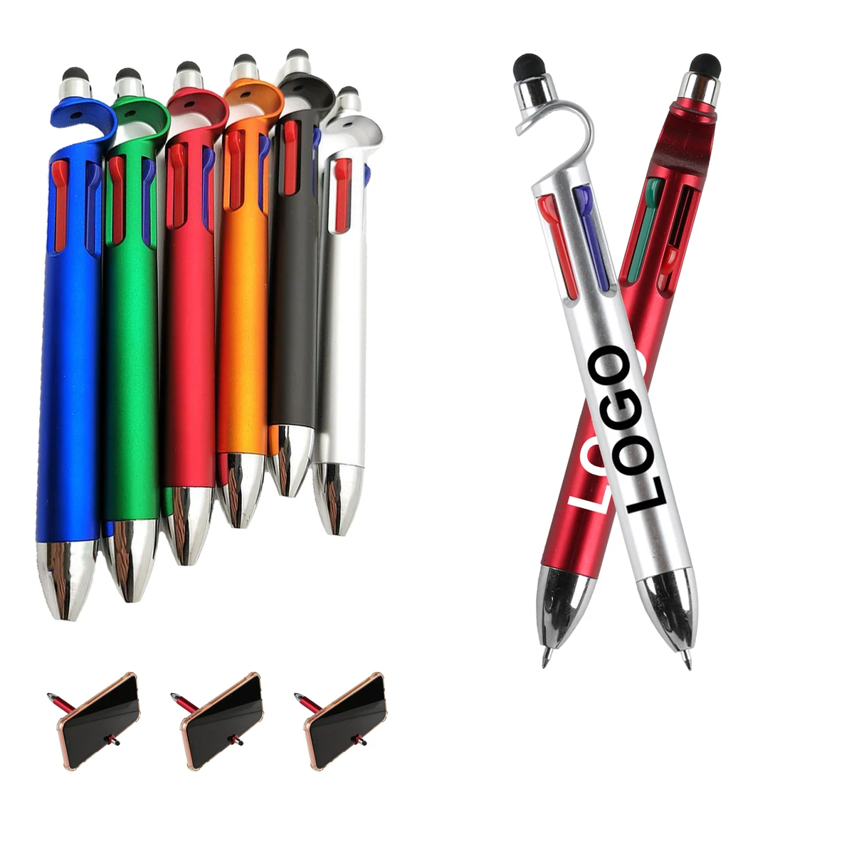 MOQ 20 PCS Custom Logo Ballpoint Pen With Phone Holder 1