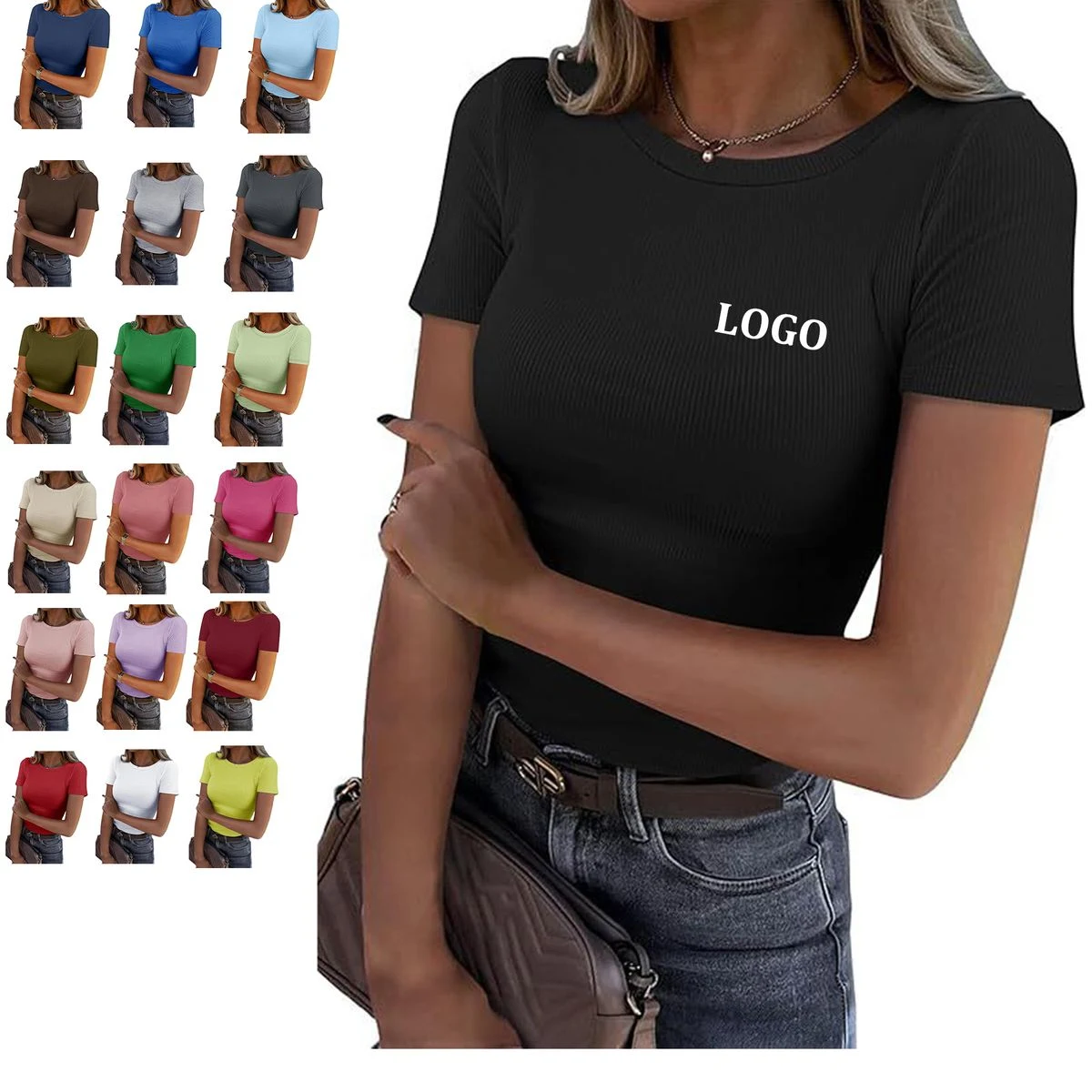 Slim Fit Tops for Women Short Sleeve Crew Neck Shirts 1