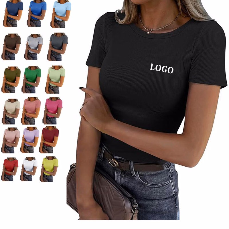 Slim Fit Tops for Women Short Sleeve Crew Neck Shirts