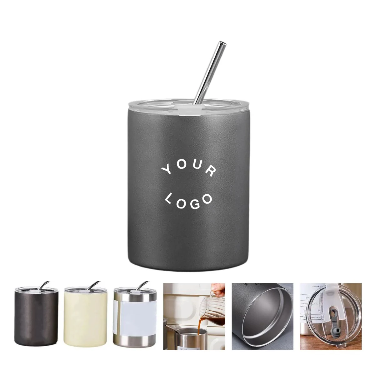 Stainless Steel Coffee Cup with Lid and Straw 1