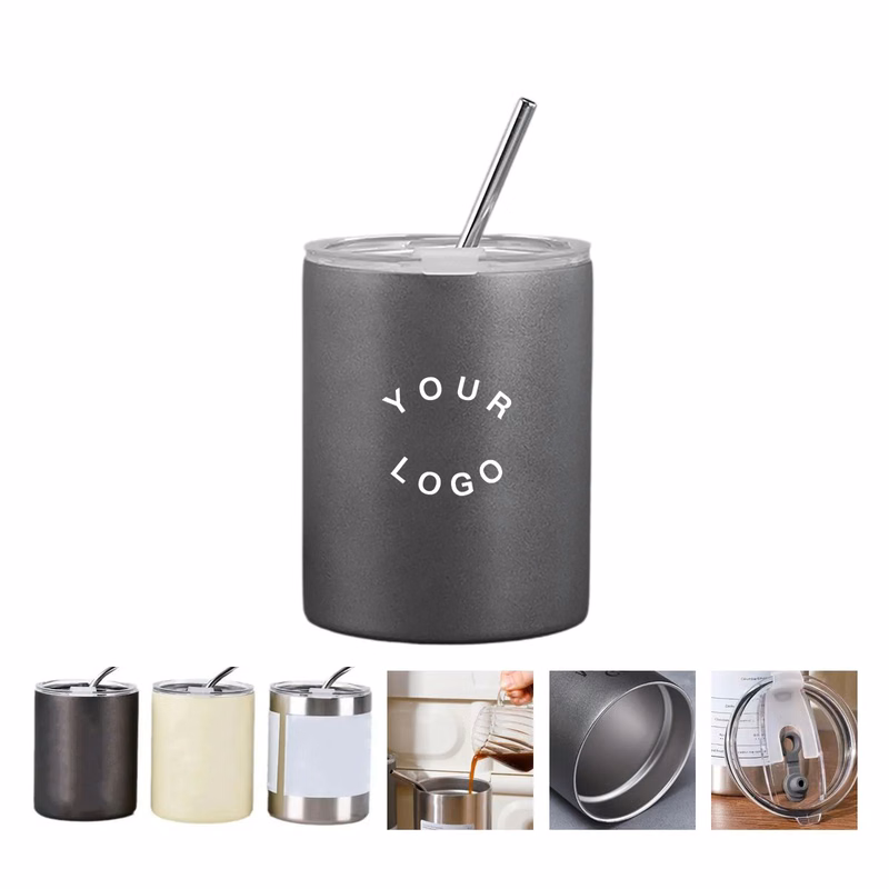 Stainless Steel Coffee Cup with Lid and Straw