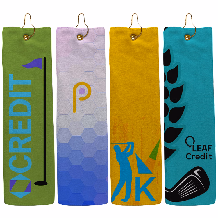 Small Custom Full Color Grommeted Tri-Fold Golf Towel