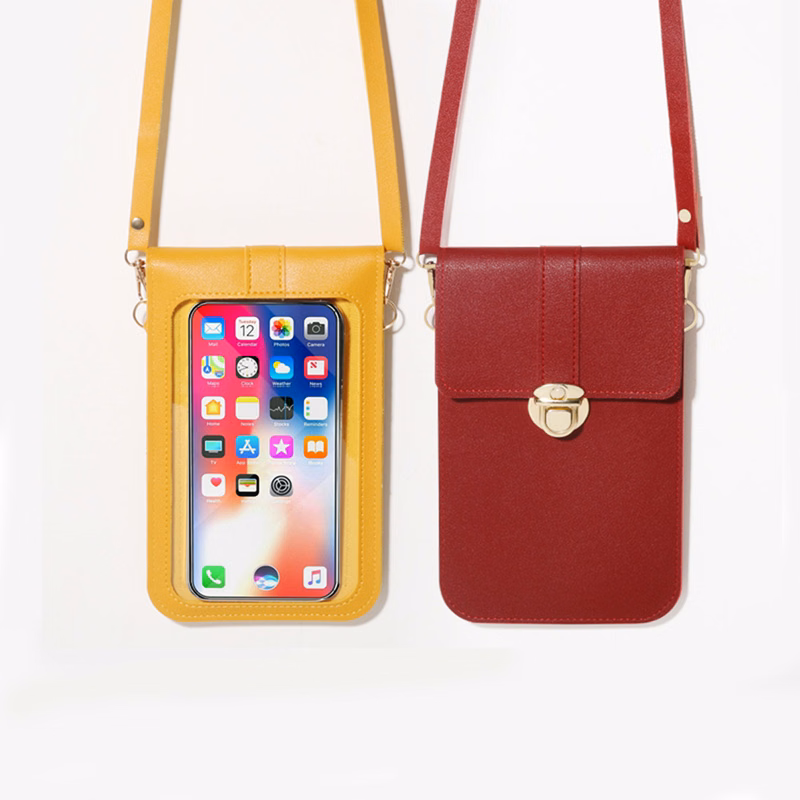 Leather Mobile Phone Bag With Clear Window