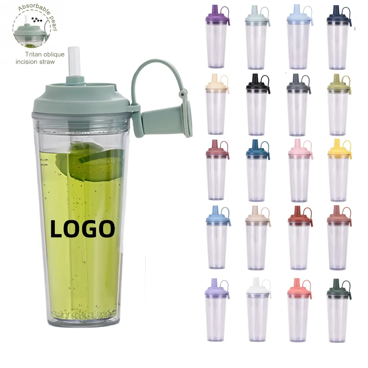 24oz Double-Layer Plastic Straw Cup 1