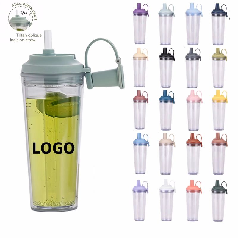 24oz Double-Layer Plastic Straw Cup