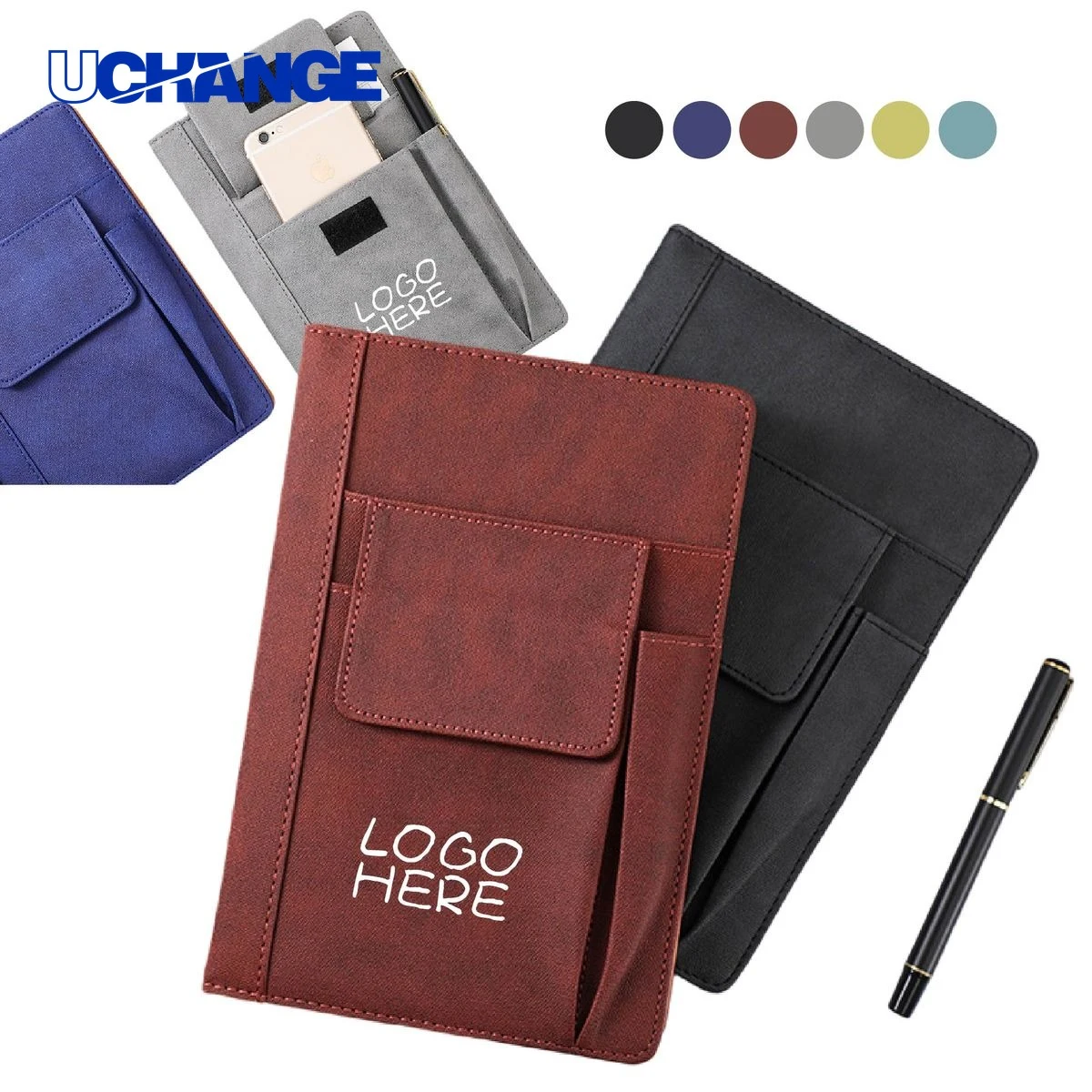 A5 PU Leather Notebook Journal with Front Pockets 1