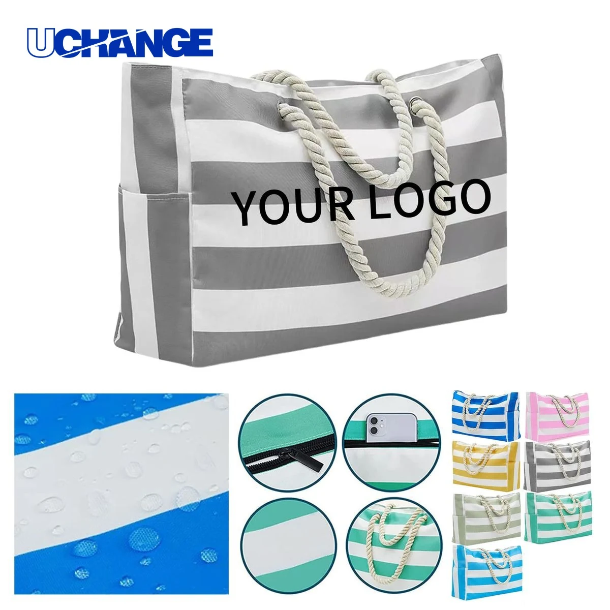 Large Beach Tote Bag Carrier, custom tote bag with logo imprint 1