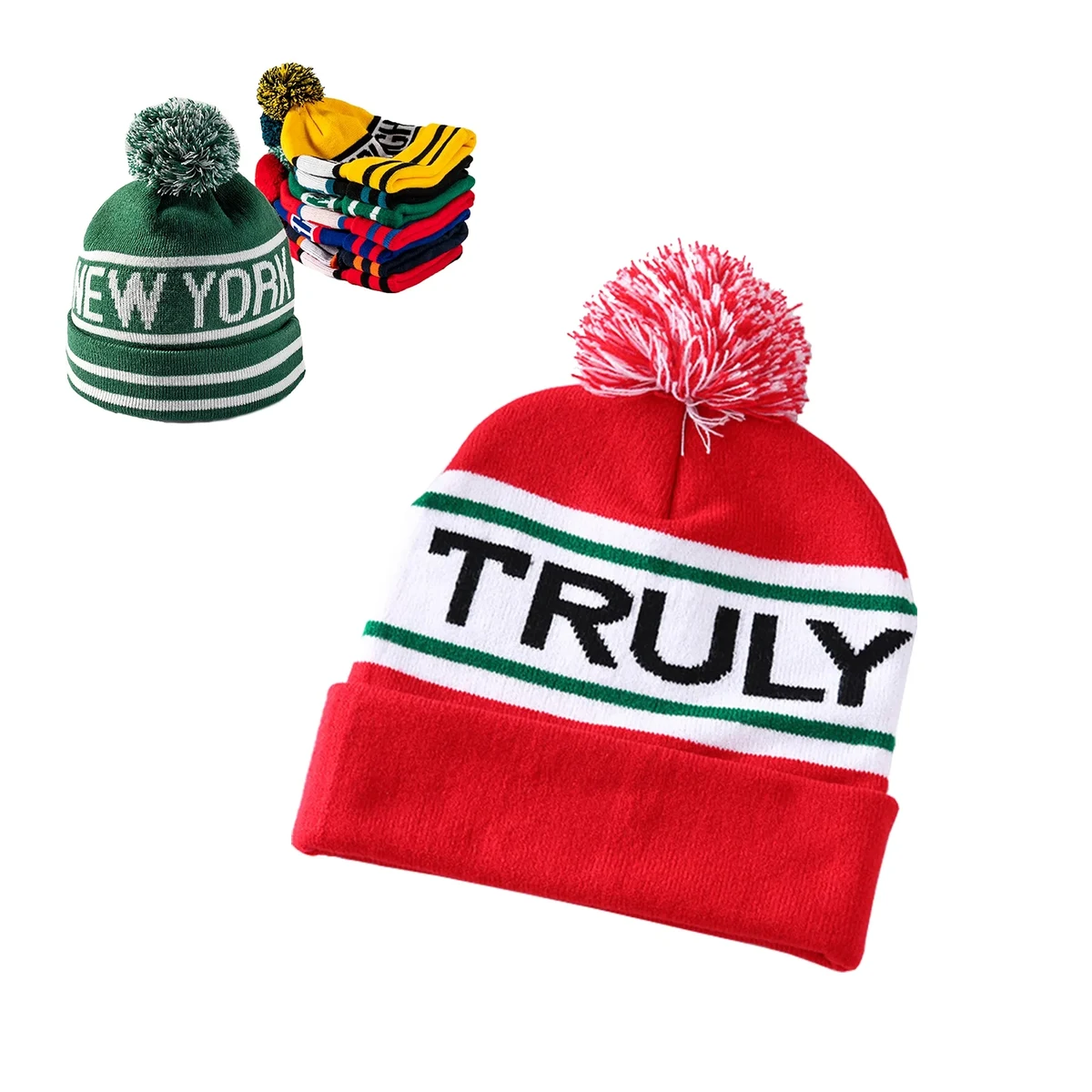 Knit Beanie Hat With Pom 1