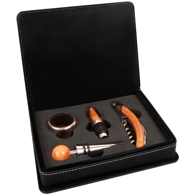Leatherette Four-piece Wine Set - Black 1