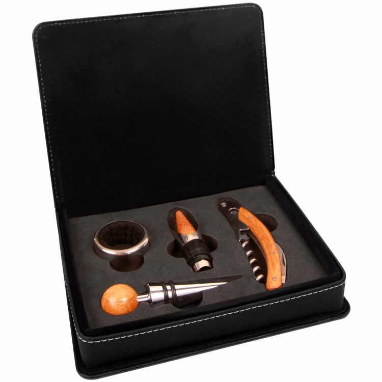 Leatherette Four-piece Wine Set - Black
