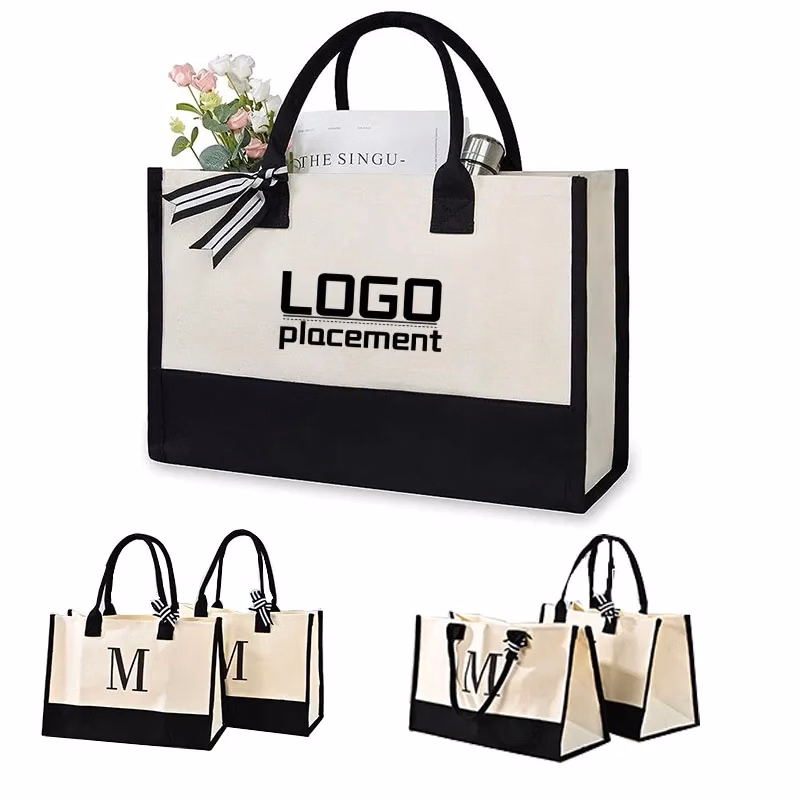 Personalized Initial Canvas Beach Tote Bag
