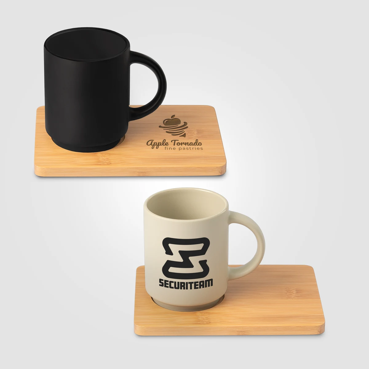 Café Duo - 11 oz. Ceramic Mug & Bamboo Board Set, custom mug with logo imprint 1