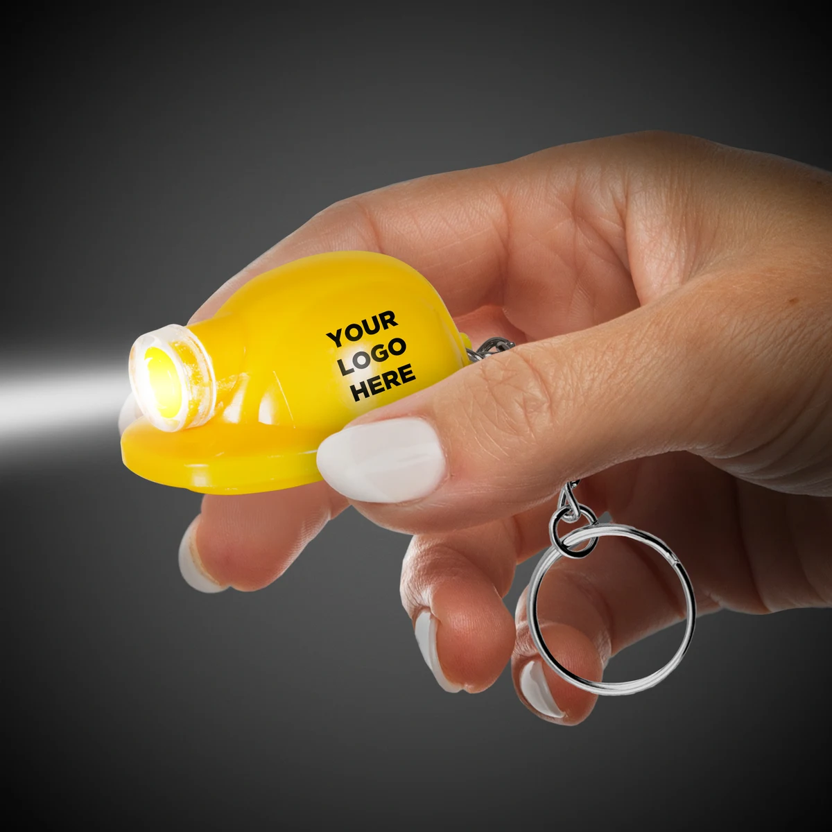 Yellow Safety Helmet Flashlight Light Up LED Glow Keychain 1