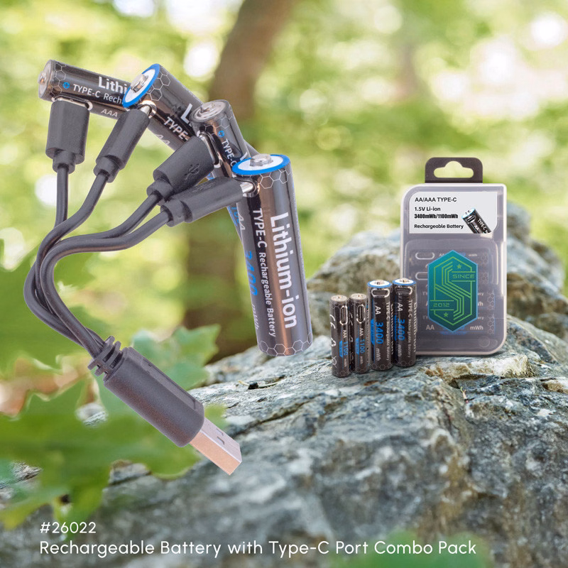 Rechargeable AA/AAA Battery with Type-C Port Combo Pack