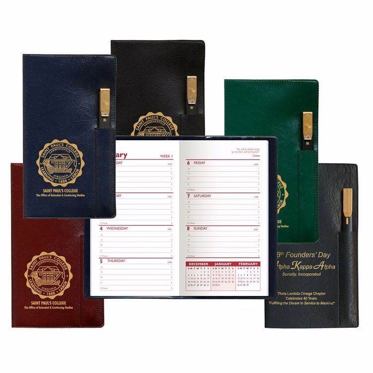 Executive Vinyl Cover Weekly Pocket Planner with Clear Pen