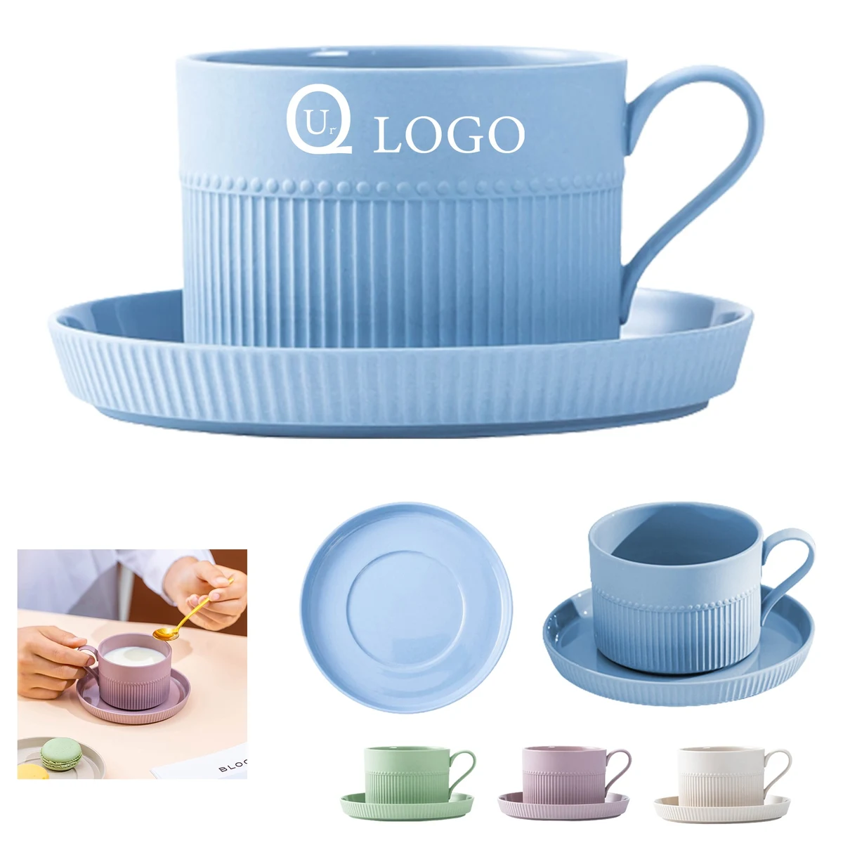 8.45Oz Ceramic Coffee Cup W/ Saucer 1