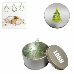 Christmas Tree Shaped Paper Clips With Tin Box