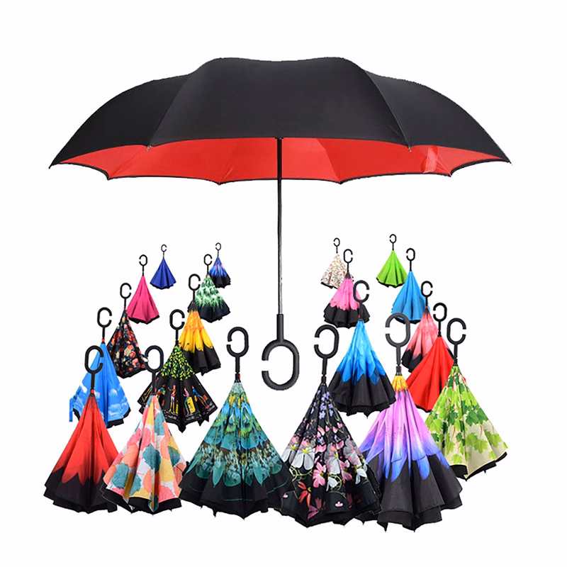 MOQ 50pcs C-Shaped Handle Anti-UV Inverted Reverse Umbrella