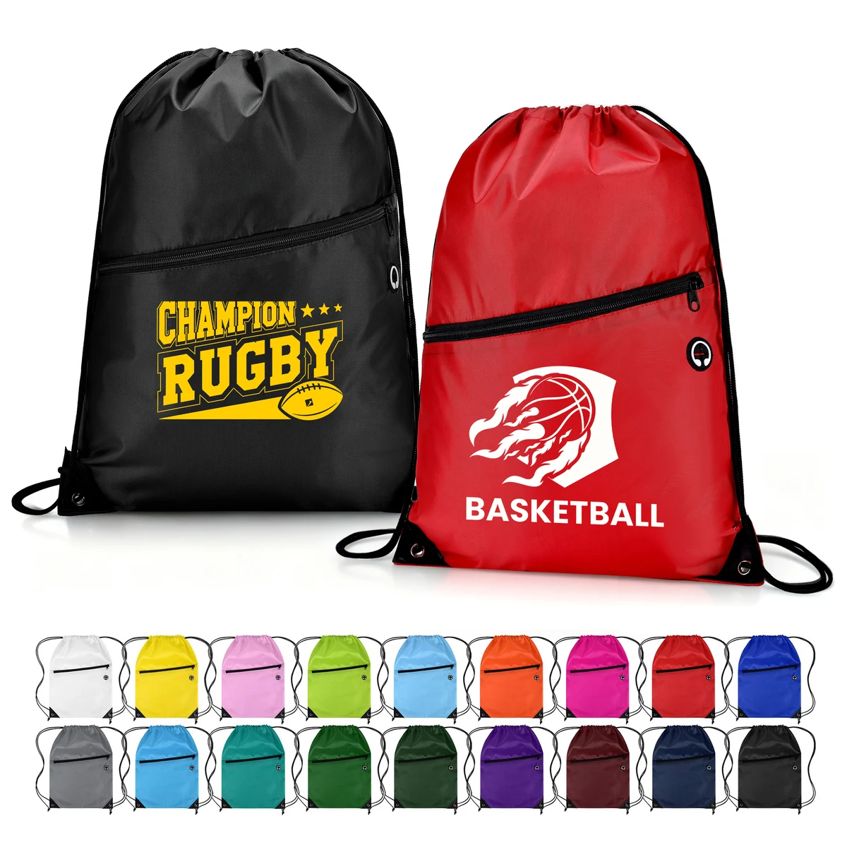 Drawstring Backpack with Front Zipper Pocket 1