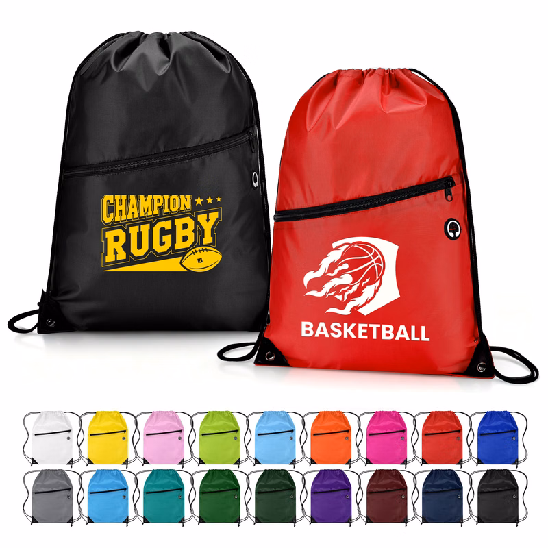 Drawstring Backpack with Front Zipper Pocket