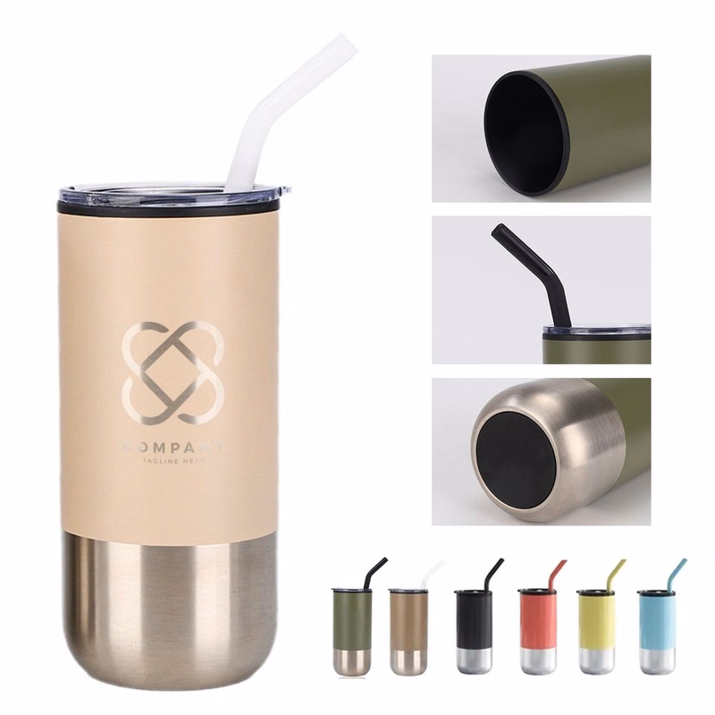 16oz Stainless Steel Tumbler With Straw Reusable Travel