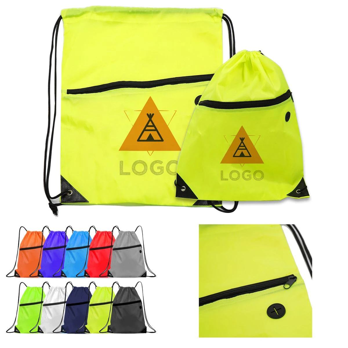 Drawstring Bag with Front Zipper Pocket 1