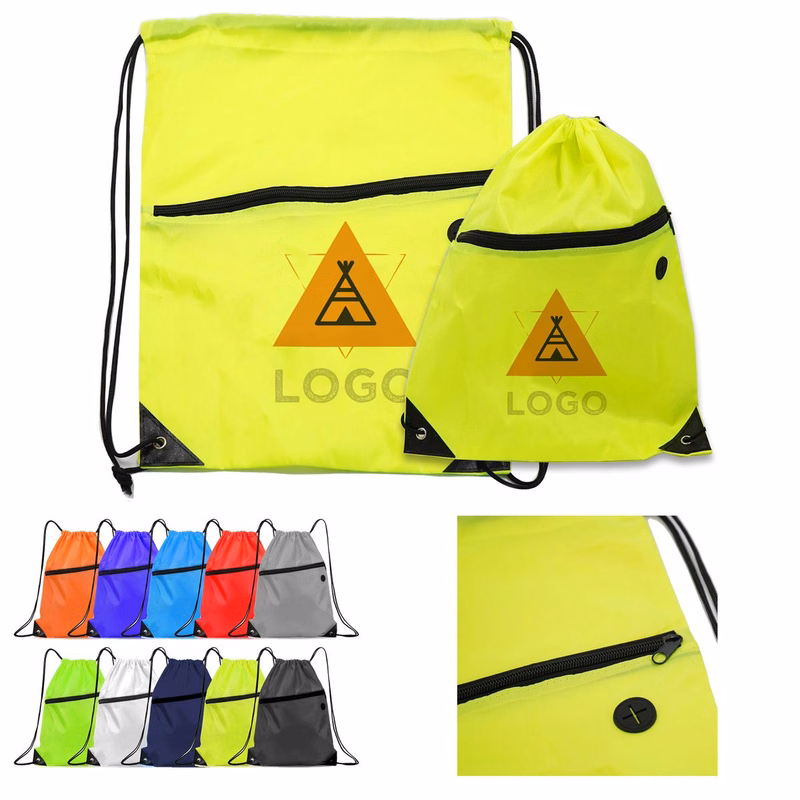 Drawstring Bag with Front Zipper Pocket