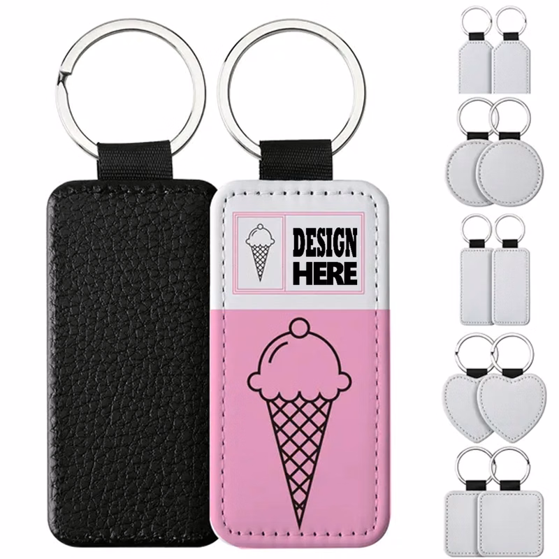 PU Leather Keychains, 5 Shapes, Full Print Area