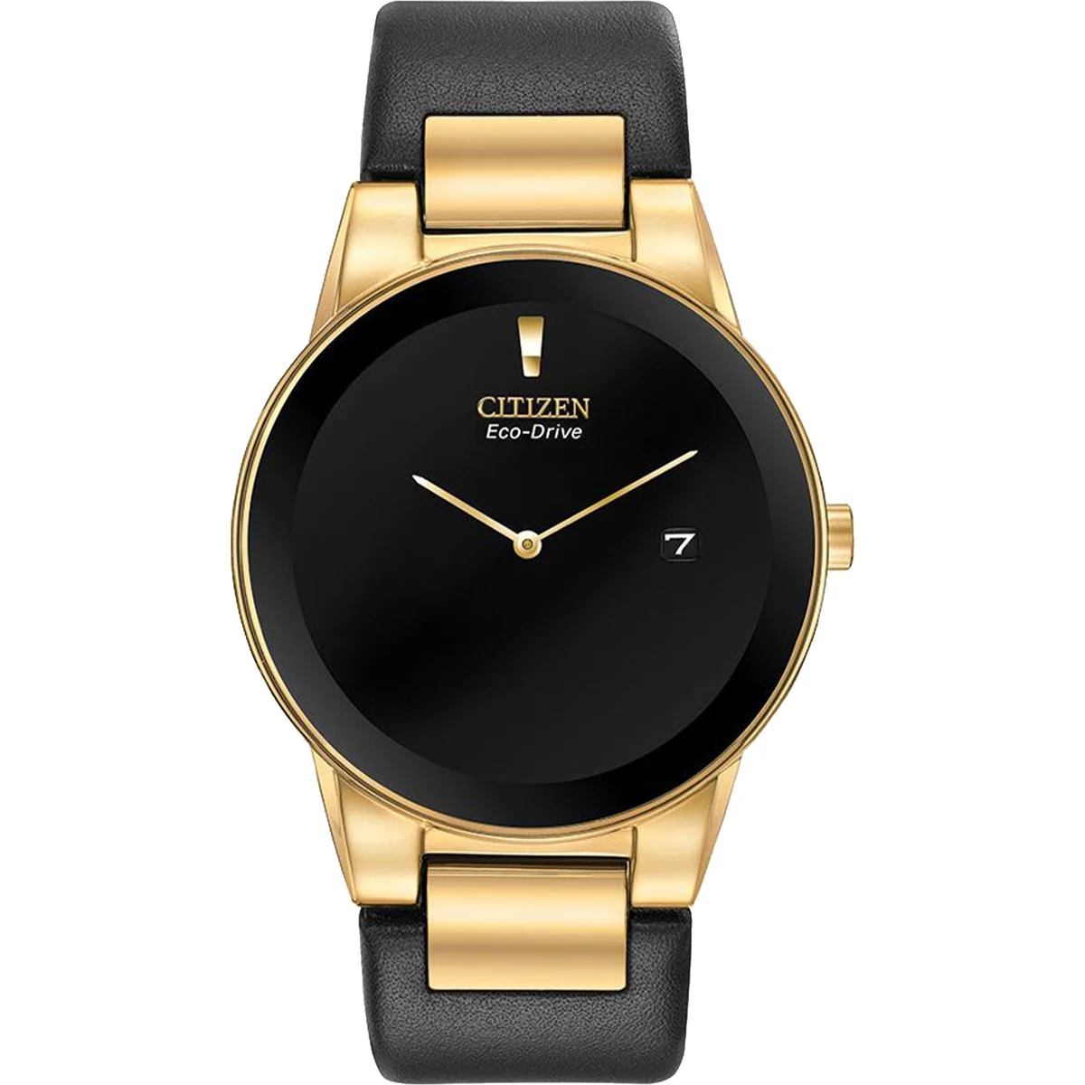 Men's Eco-Drive Watch, Gold-Tone with Black Leather Strap 1