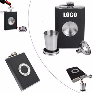 8oz PU Leather Wrapped Stainless Steel Flask