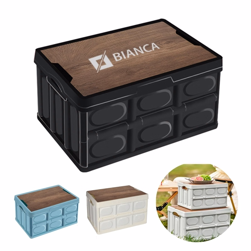 30L Collapsible Plastic Storage Box w/ Wooden Lid