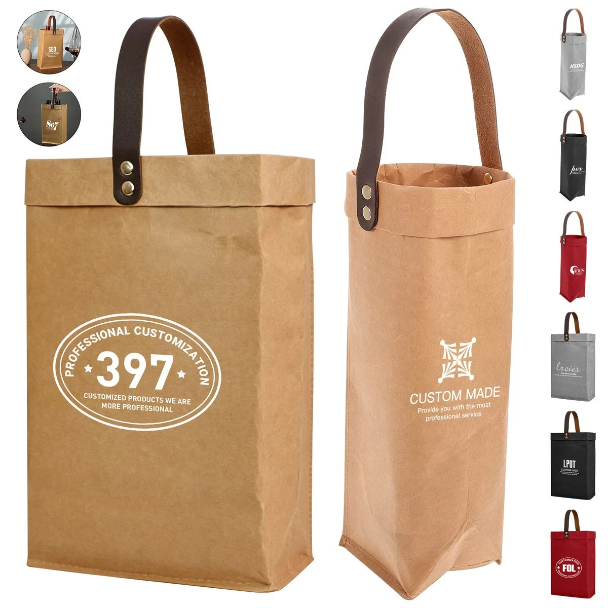 Kraft Paper Double Bottles Wine Carrier Tote Bag 1