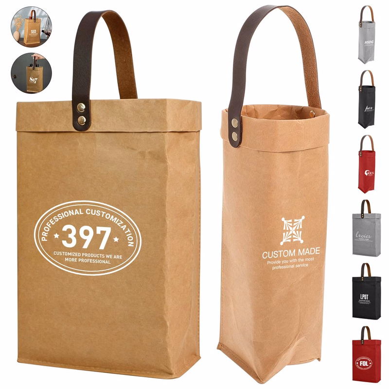 Kraft Paper Double Bottles Wine Carrier Tote Bag