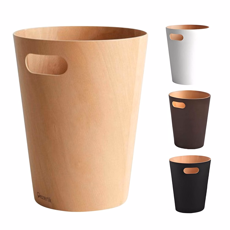Simple Wooden Uncovered Trash Can for Home Living Room