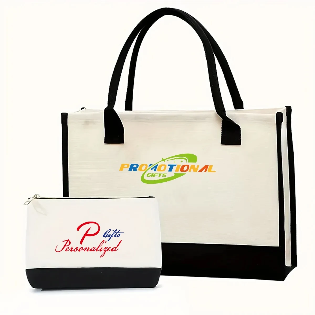 Personalized Initial Canvas Tote Makeup Bag, custom tote bag with logo imprint 1