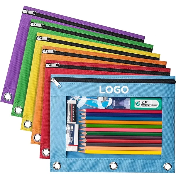 Custom 3 Ring Binder Zippered Pencil Pouch with Clear Window — Office Storage 1
