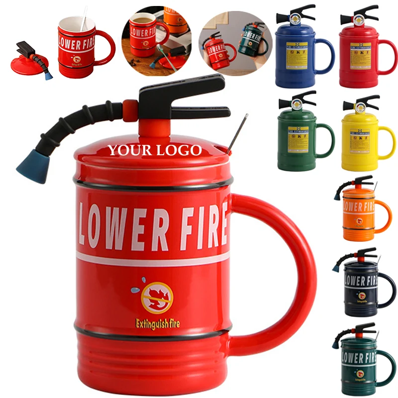 Fire Extinguisher Ceramic Mug with Lid and Spoon 1
