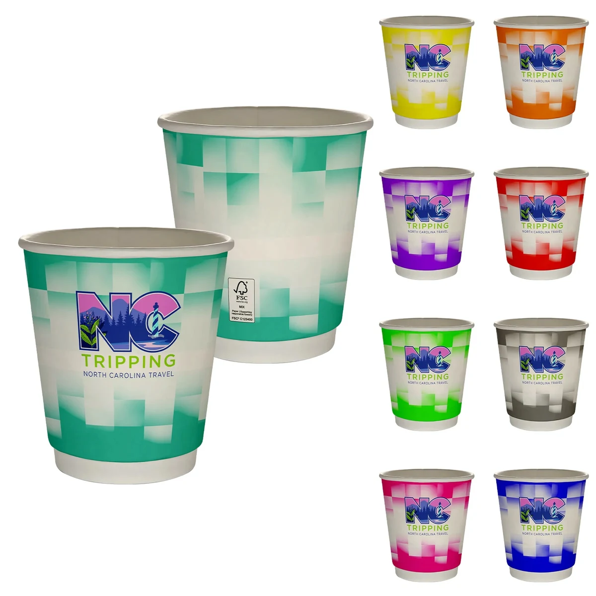 10 oz Full Color Shaded Checkers Insulated Paper Cup 1