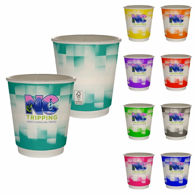 10 oz Full Color Shaded Checkers Insulated Paper Cup