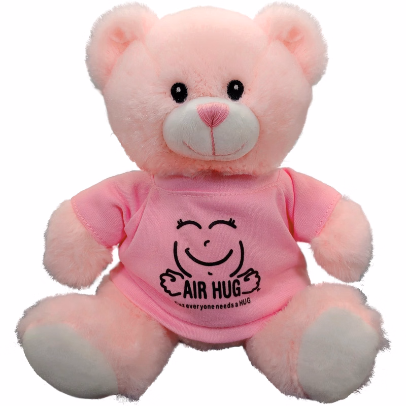 8" Embroidered Eyes Pink Bear