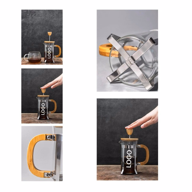 Custom Hand Press Stainless Steel Glass coffee Pot
