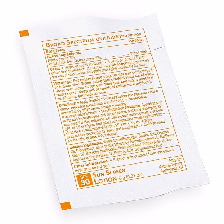 SPF 30 Sunscreen Lotion Packette, Stock, No Imprint