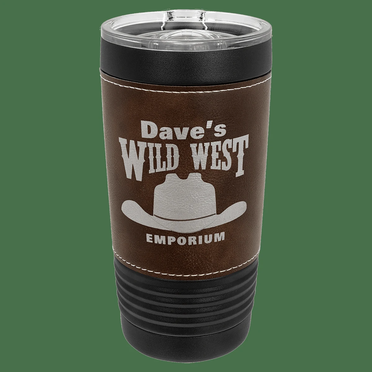 Polar Camel 20 oz Black/Rustic with Leatherette Tumbler with Slider Lid 1