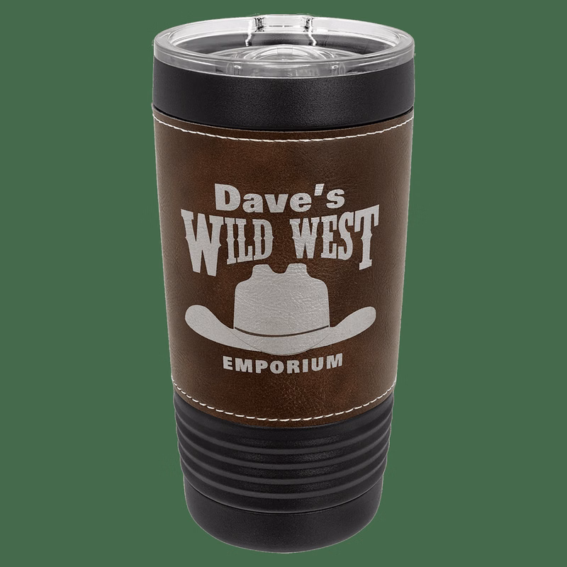 Polar Camel 20 oz Black/Rustic with Leatherette Tumbler with Slider Lid