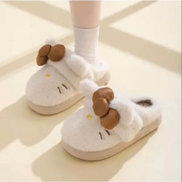 Women's Cute Cartoon Bow Decor Plush Slippers