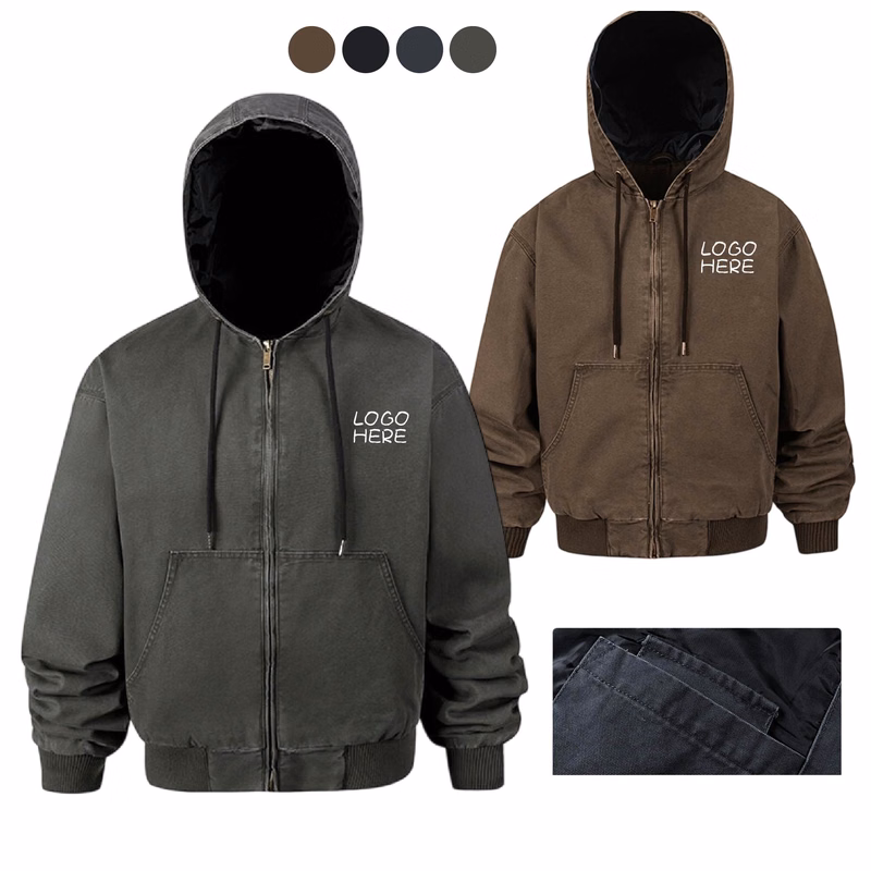 Unisex Blended Duck Zip-Front Hooded Jacket
