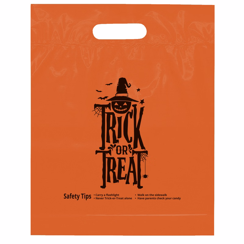 Orange Die Cut Handle - Trick or Treat - Flexo Ink Print