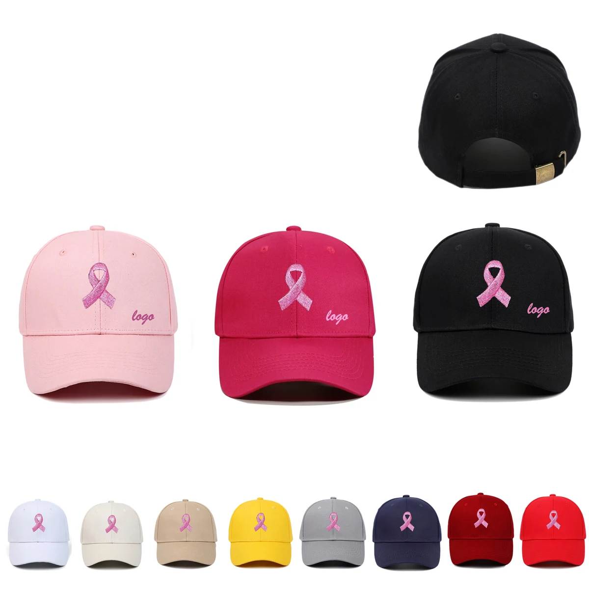 Pink Ribbon Embroidered Cap (direct import) 1