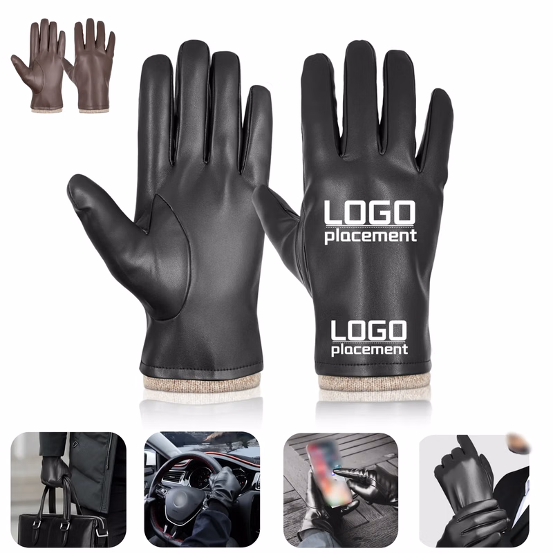 Windproof Warm PU Leather Touchscreen Gloves
