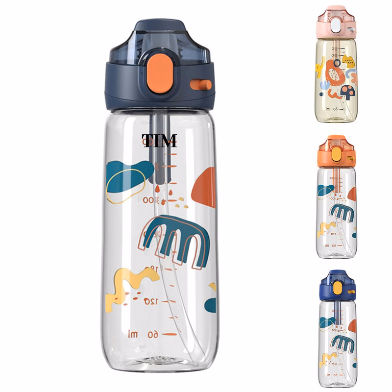14.5 Oz. Plastic Kids Water Bottle With Straw